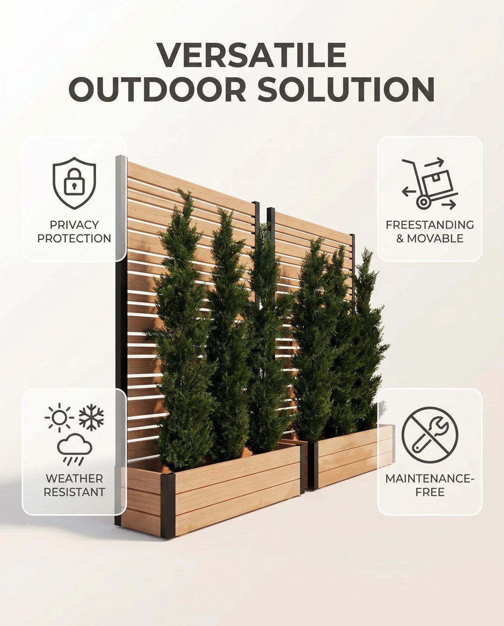 Large Rectangular Composite Planter Box, Weather-Resistant Outdoor Wood-Look Garden Bed