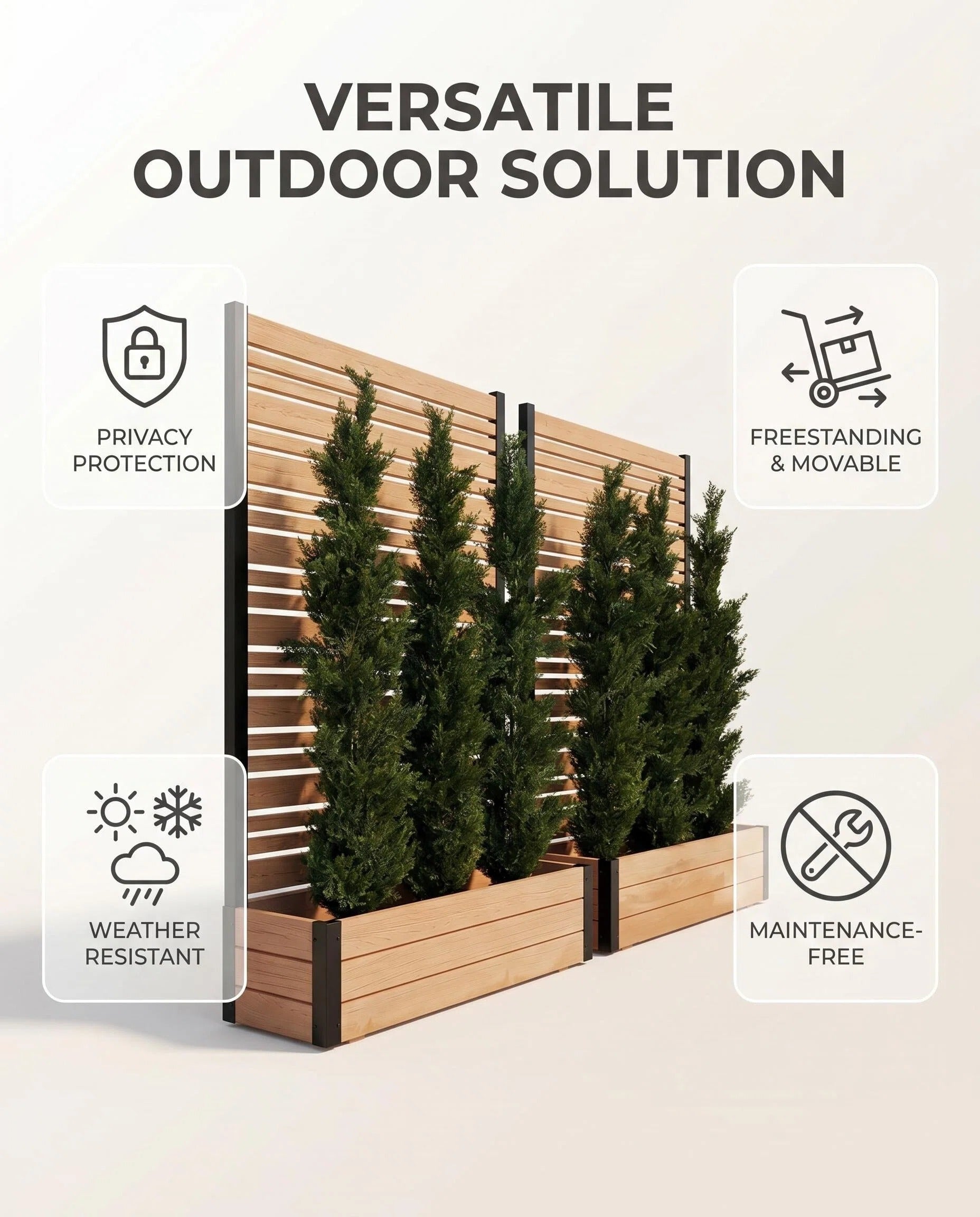 Large Rectangular Composite Planter Box, Weather-Resistant Outdoor Wood-Look Garden Bed