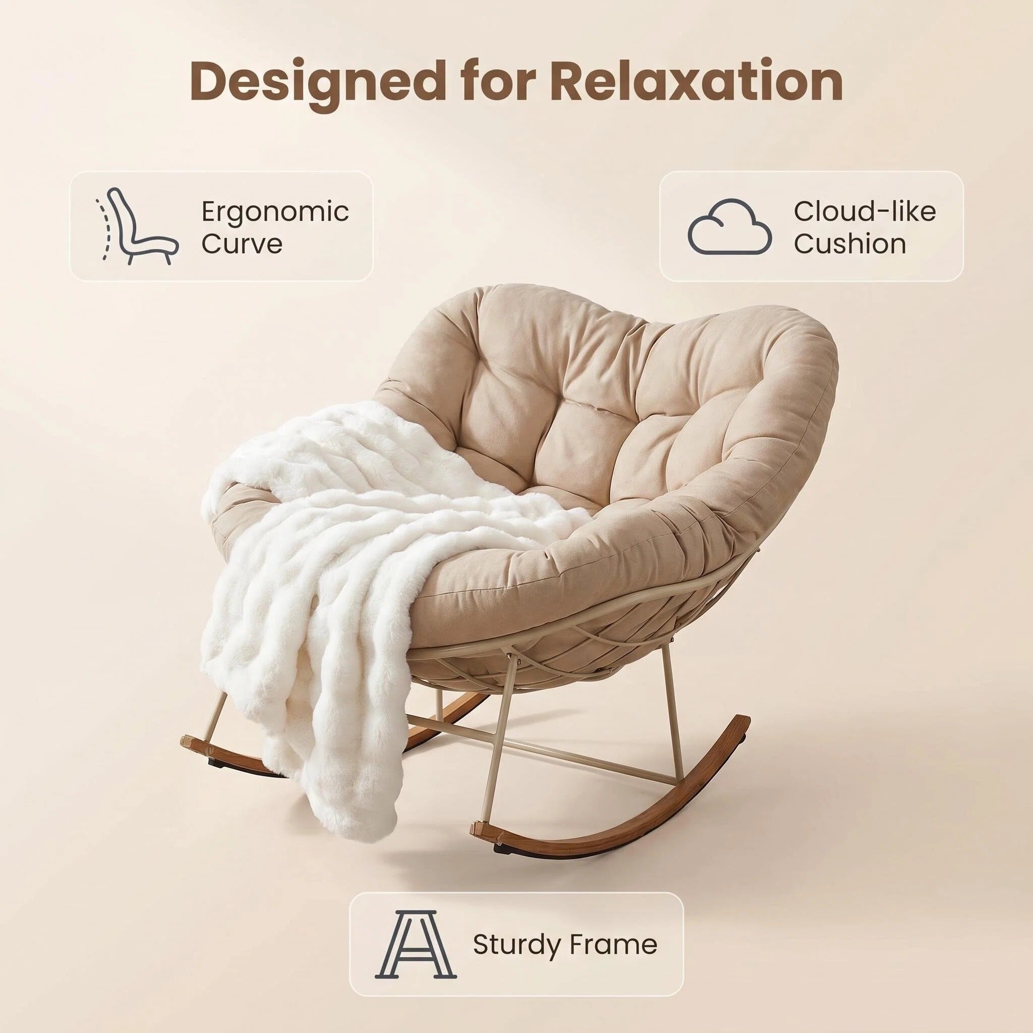 The Cloud Rocker Padded Rocking Chair, Comfy Oversized Upholstered Rocker for Living Room