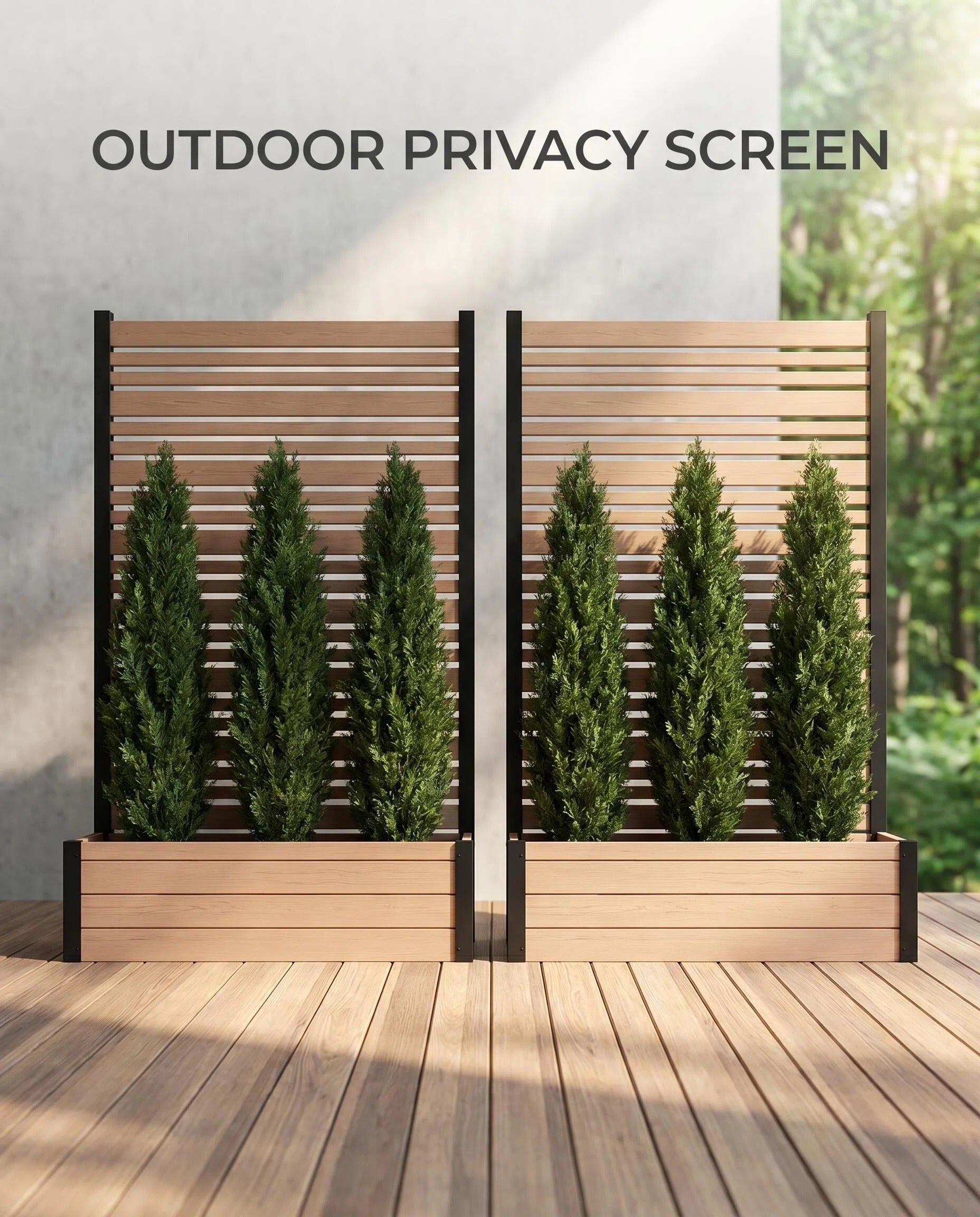 Large Rectangular Composite Planter Box, Weather-Resistant Outdoor Wood-Look Garden Bed