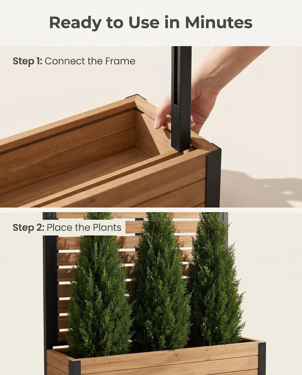 Large Rectangular Composite Planter Box, Weather-Resistant Outdoor Wood-Look Garden Bed