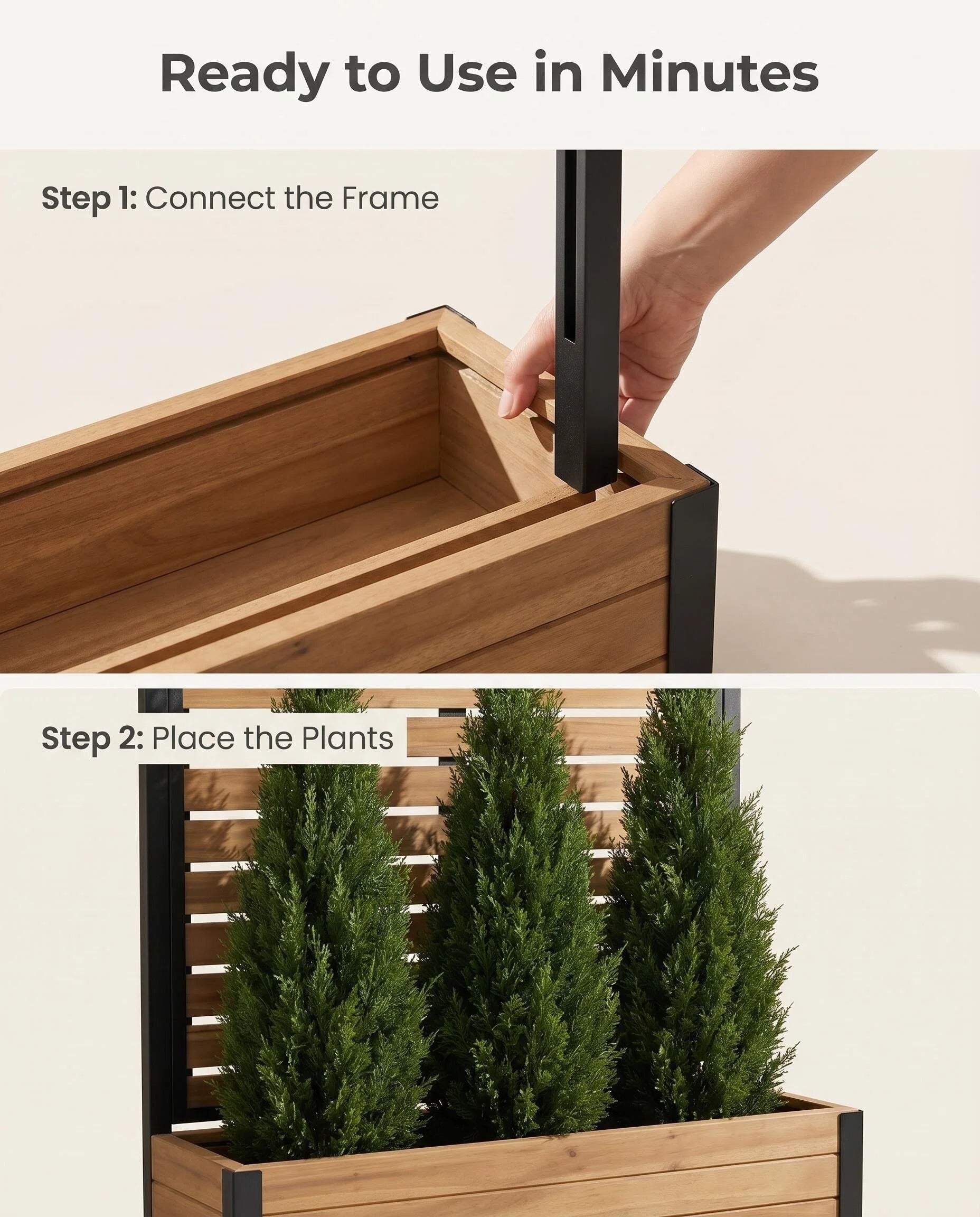 Large Rectangular Composite Planter Box, Weather-Resistant Outdoor Wood-Look Garden Bed