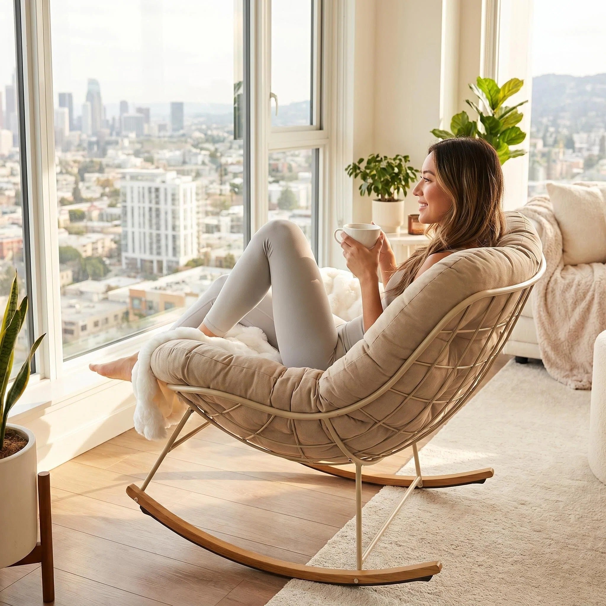The Cloud Rocker Padded Rocking Chair, Comfy Oversized Upholstered Rocker for Living Room