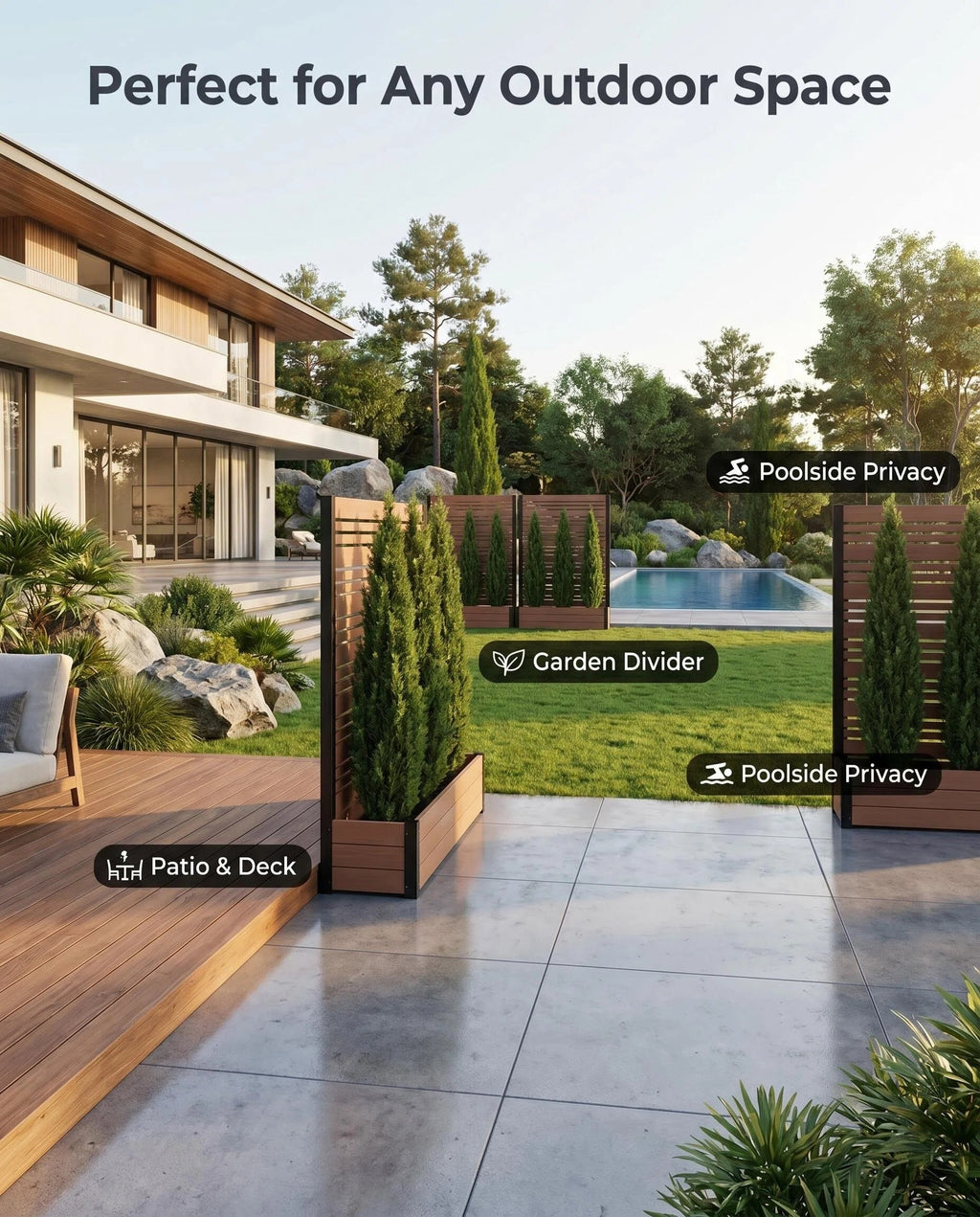 Large Rectangular Composite Planter Box, Weather-Resistant Outdoor Wood-Look Garden Bed