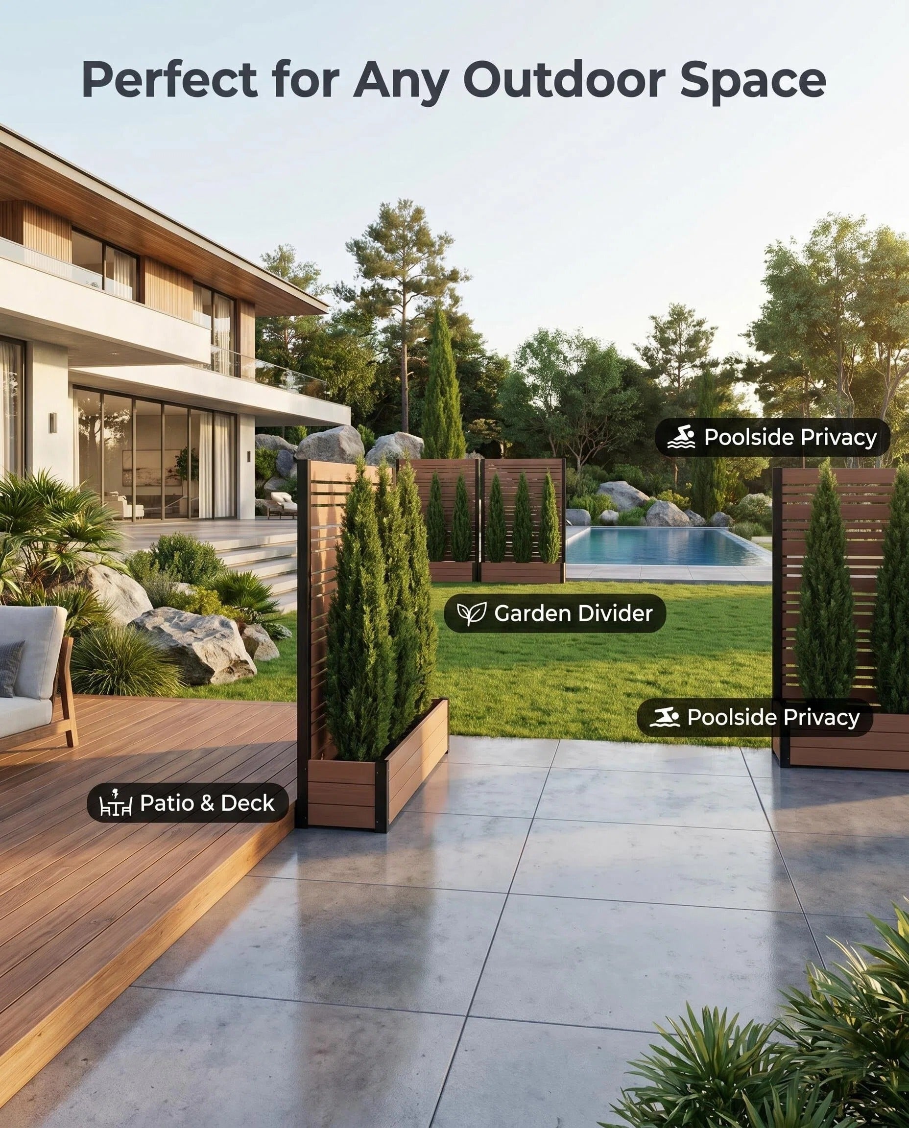 Large Rectangular Composite Planter Box, Weather-Resistant Outdoor Wood-Look Garden Bed