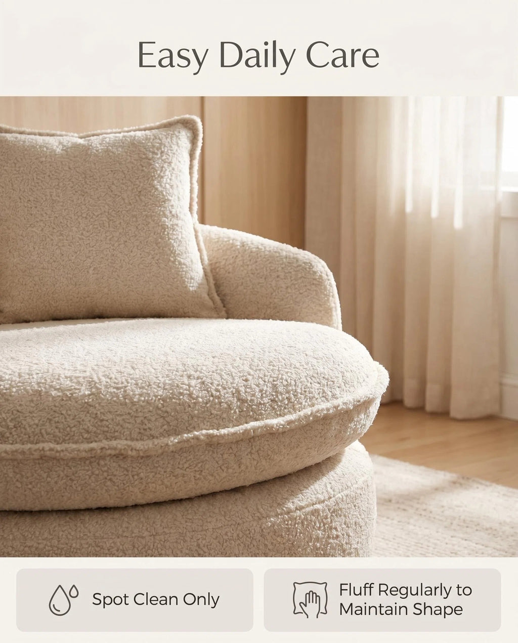 Oversized Boucle Swivel Accent Chair, Cozy Round Barrel Chair with 3 Pillows