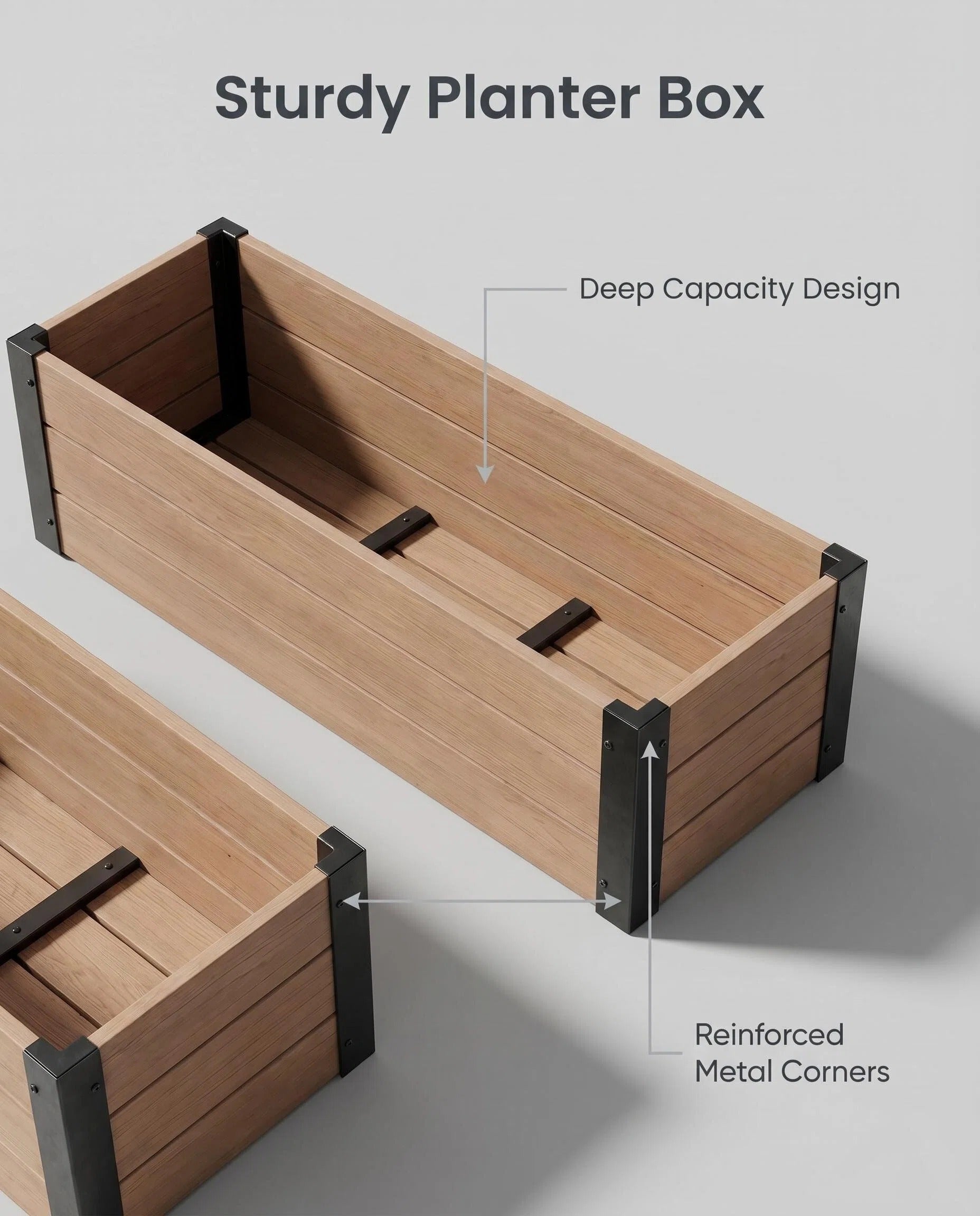 Large Rectangular Composite Planter Box, Weather-Resistant Outdoor Wood-Look Garden Bed