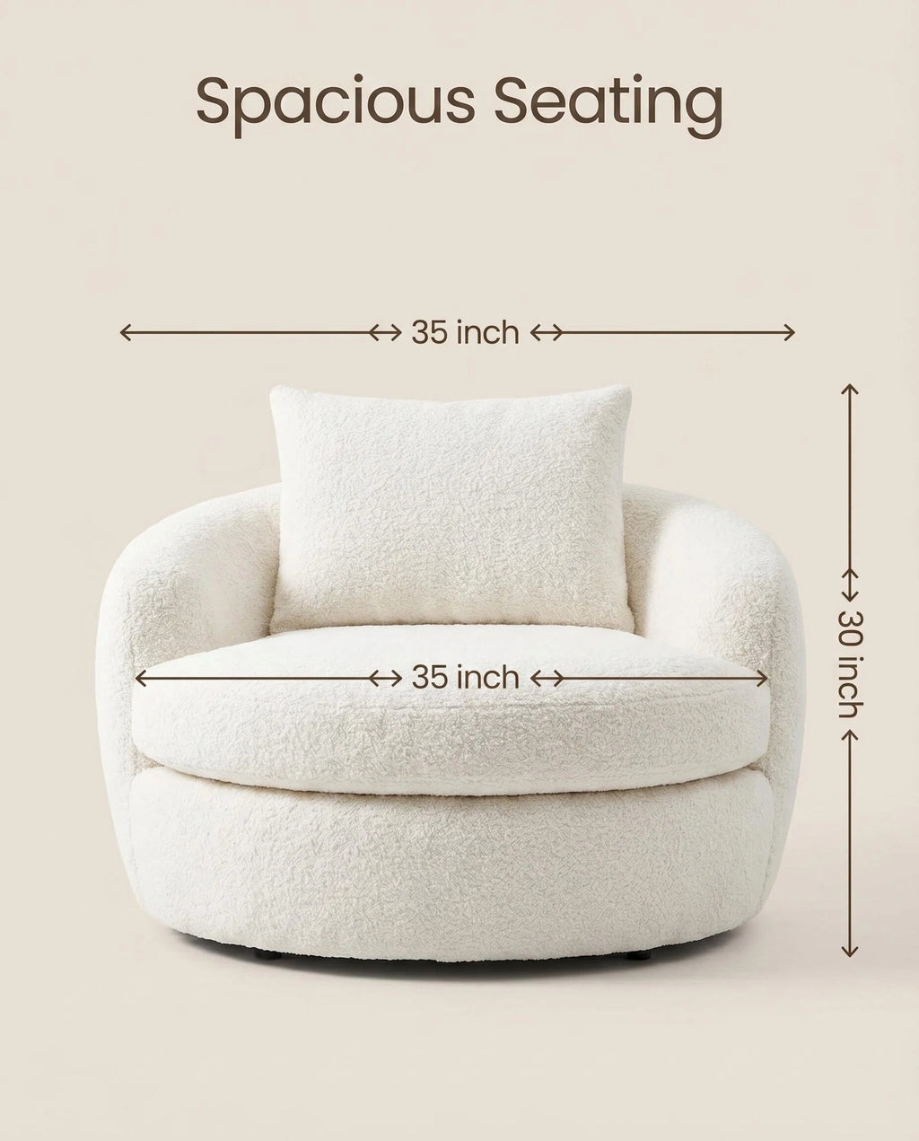 Oversized Boucle Swivel Accent Chair, Cozy Round Barrel Chair with 3 Pillows