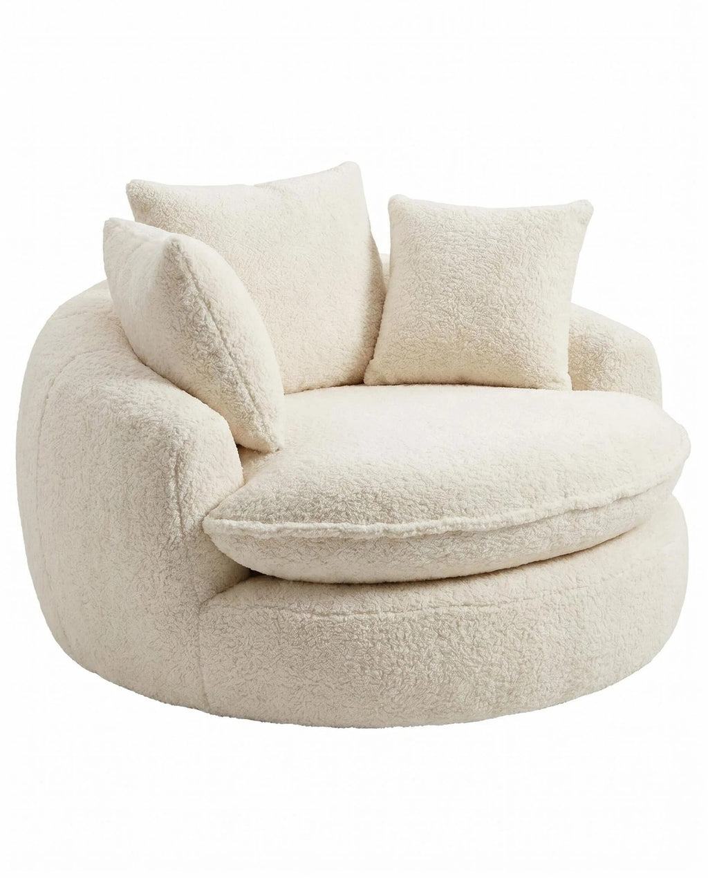 Oversized Boucle Swivel Accent Chair, Cozy Round Barrel Chair with 3 Pillows